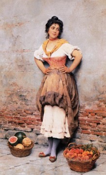 Women Painting - fruits seller Eugene de Blaas beautiful woman lady
